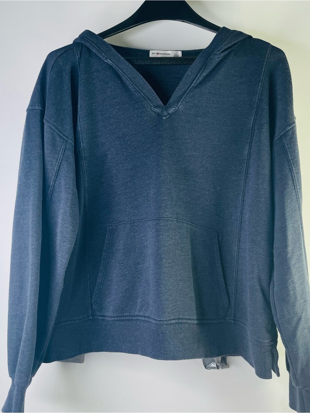 89th & Madison Navy V-Neck Hooded Pullover Sweater